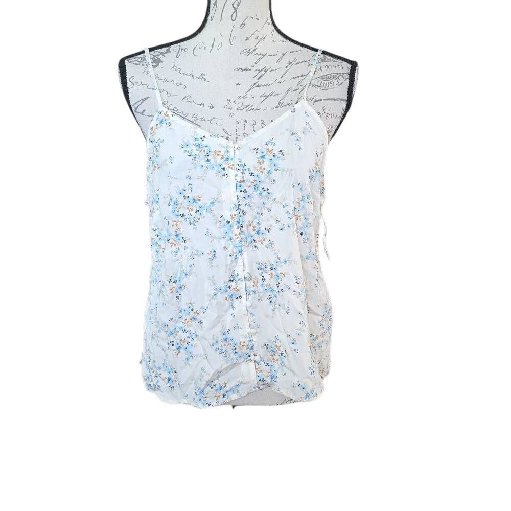Old Navy Women's Size Medium Cream Blue Floral Print Button Down Cami Tank